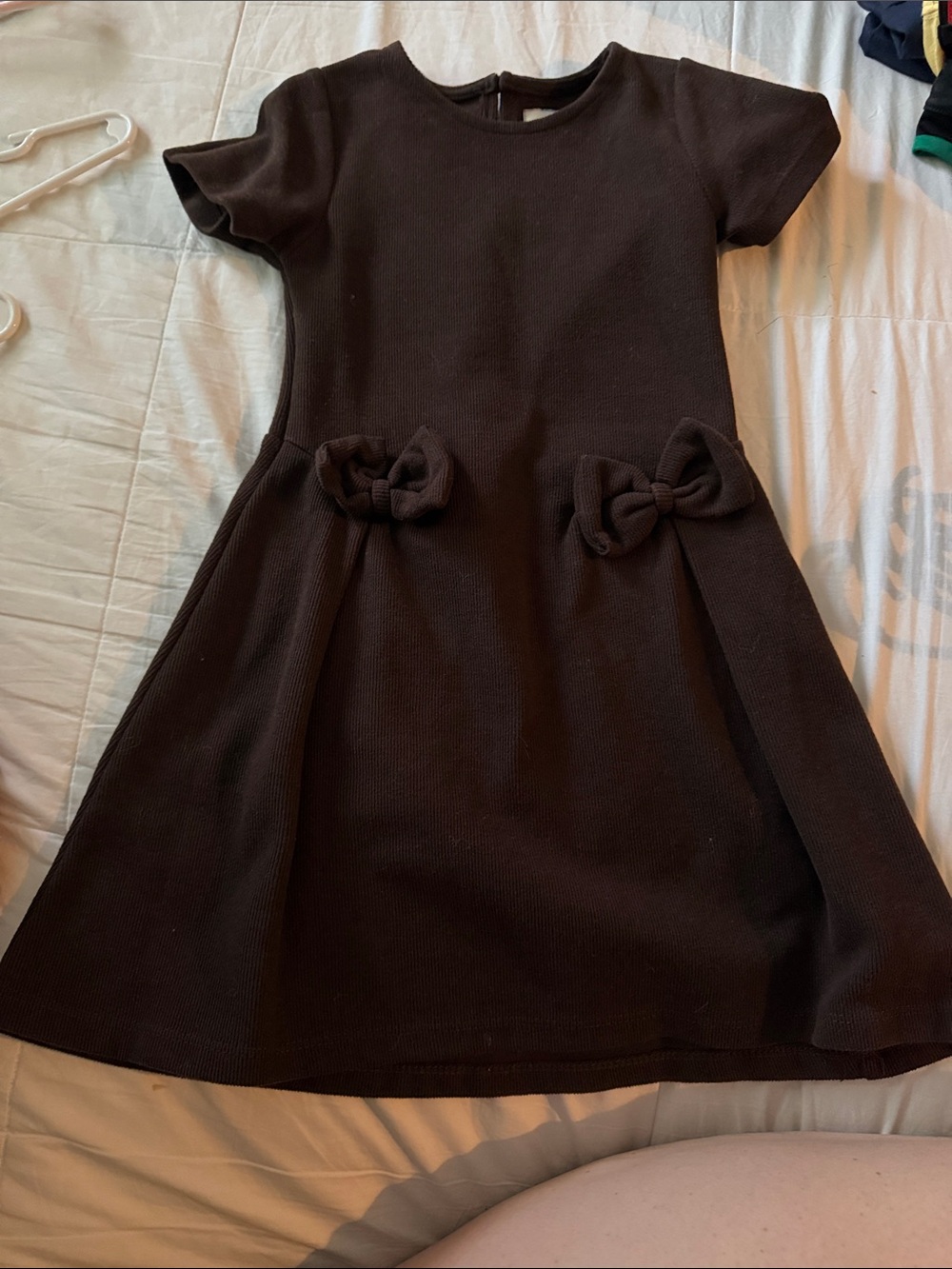 Zara Dark Brown Short-Sleeve A-Line Dress with Waist Bows